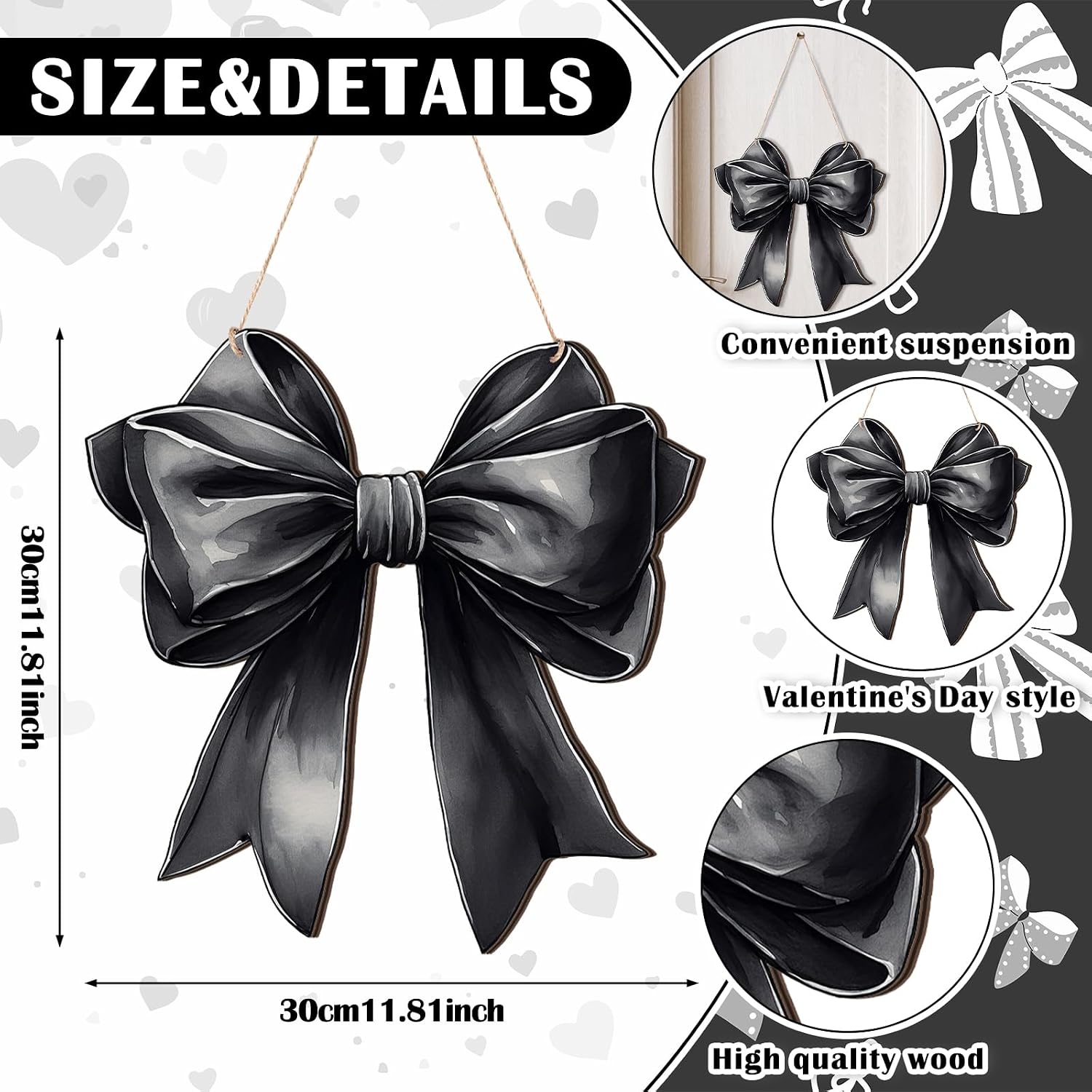 Threehoney Black Bow Door Hanger, 11.8 Inch Halloween Coquette Decor image 3