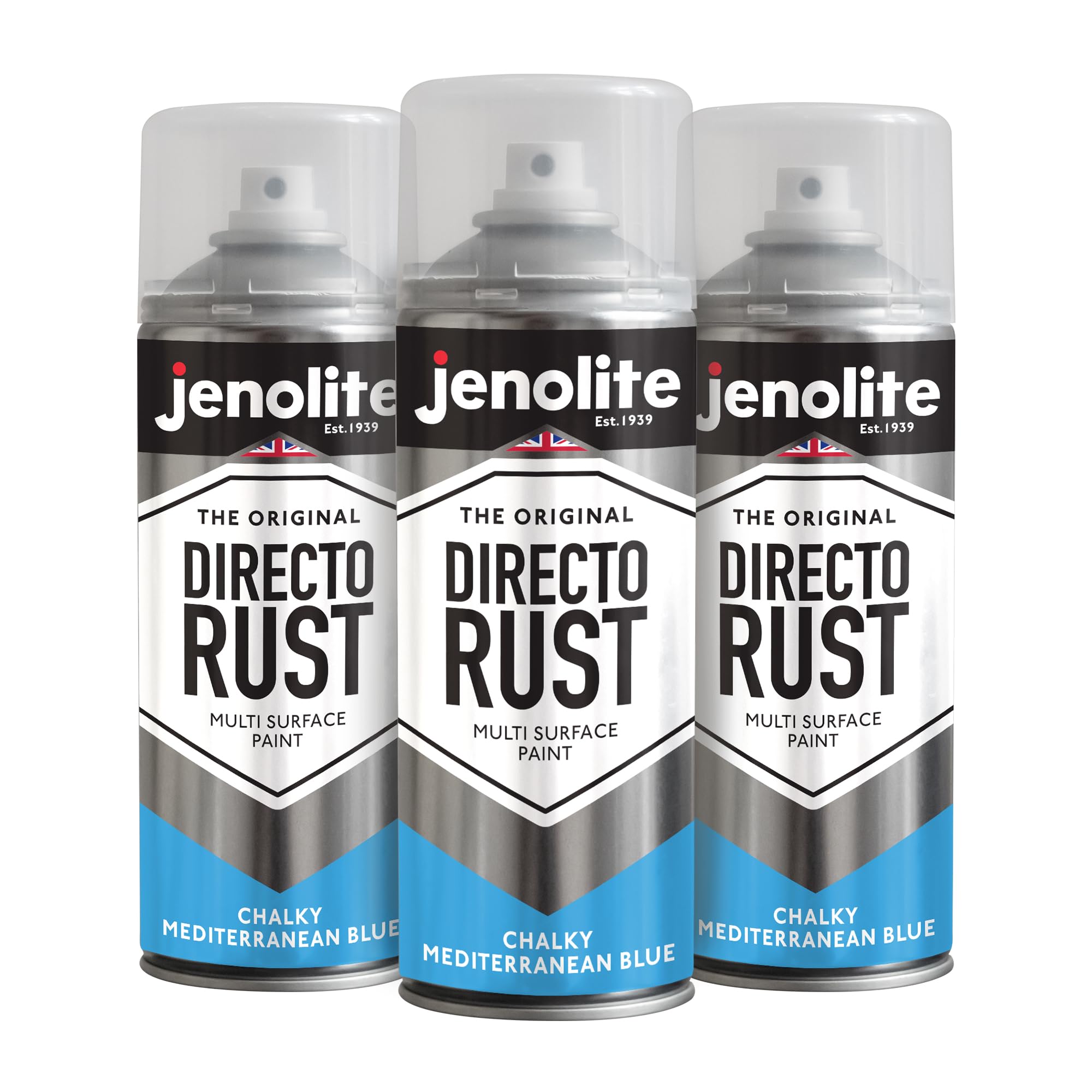 Jenolite Medditerranean Blue Directorust Chalky Spray Paint | Mediterranean Blue | 3X400ml | Multi-Surface Chalky Finish Spray Paint | Ideal For Furniture, Ornaments, Picture Frames | Interior & Exterior Use