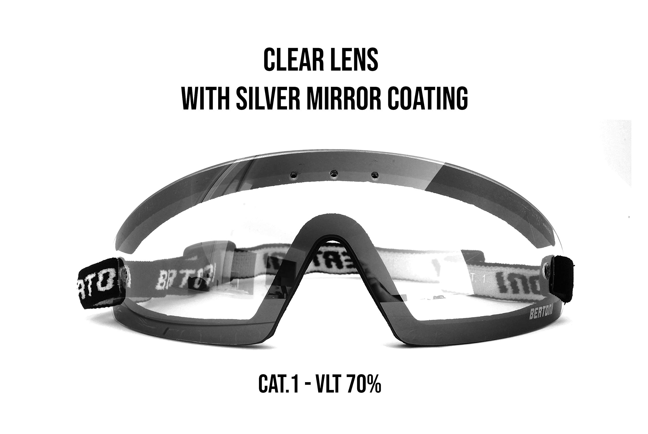 Bertoni Lunettes Coupe-Vent avec Clip pour Verres Correcteurs - Masque Anti-buée pour Moto Ski Skydiving Sport Extrêmes AF79 Italy