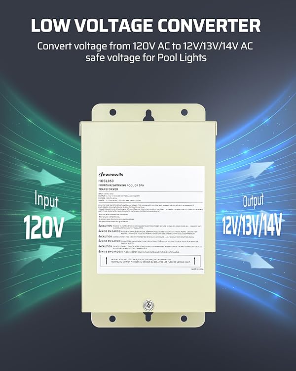 DEWENWILS 300W Low Voltage Pool Light Transformer, 120V AC to 12V/13V/14V AC, Multi-tap Safety Transformer for Pool Lighting, Spa, Underwater Fountain Lights, Outdoor Landscape Lights… by DEWENWILS - Image 3