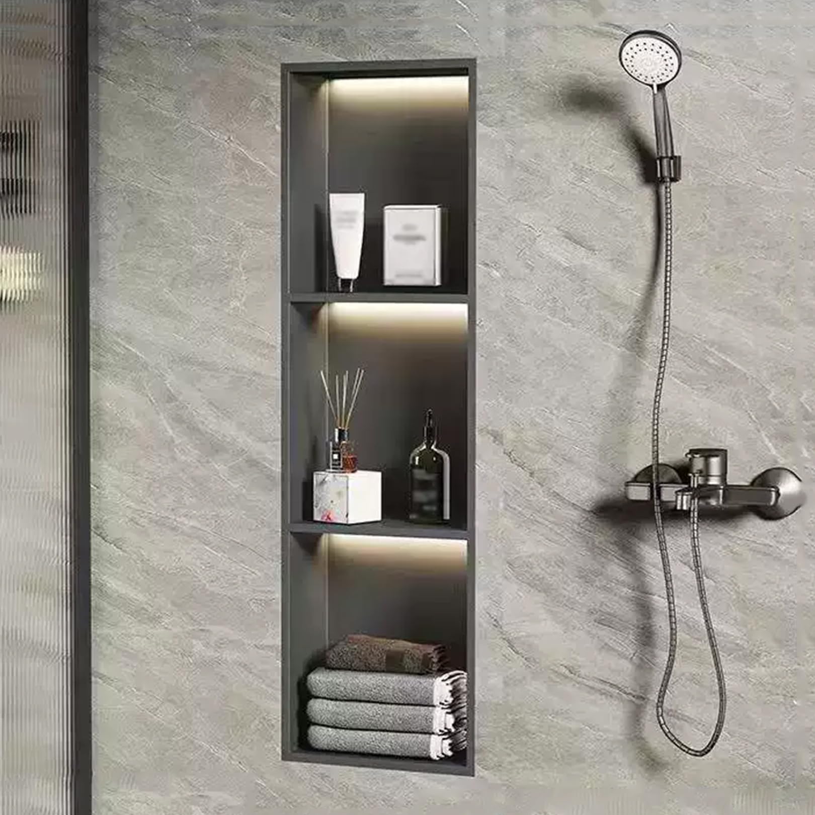 Serviteur de douche inox noir mat à 3 niveaux pour optimiser le rangement