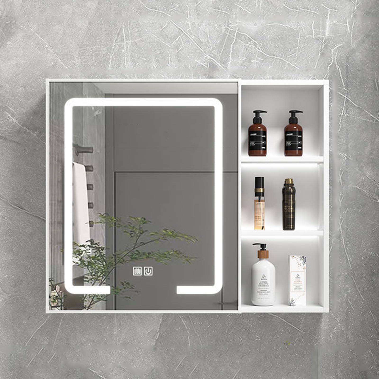 BKSXSOP LED Bathroom Mirror Cabinet with Touch Switch, Fog-Free Design, Silent Hinges, Space Aluminum, Modern Style for Contemporary Bathrooms, Illuminated Storage Solution