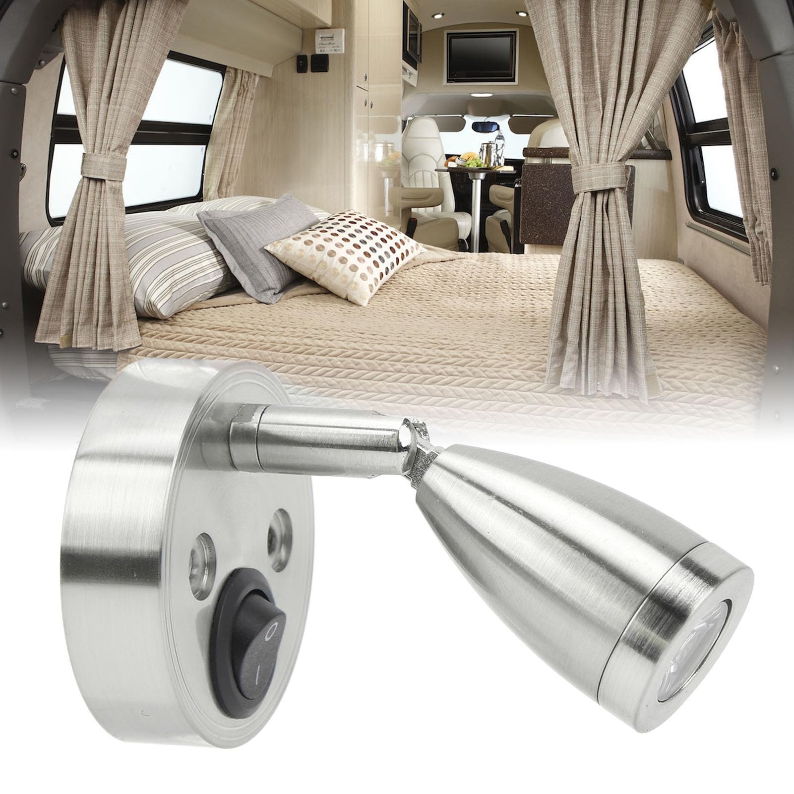 Akozon RV 12V 24V Polished LED Reading Light Berth Boat Marine Lights Truck Ship Trailer (Chrome) - Image 3