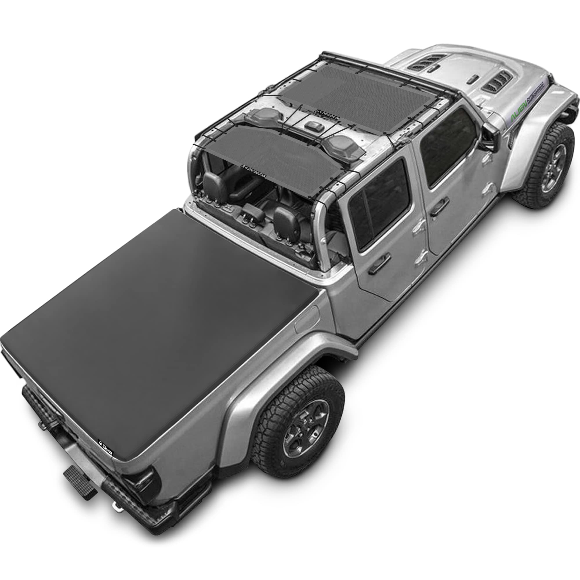 Alien Sunshade Jeep Gladiator Sun Shade Gray (2018-Current)- Front & Rear Mesh Sunshade for Jeep Gladiator 4 Door, Jeep Gifts, Reduces Wind & Noise – Universal Fit for Jeep Gladiator Accessories