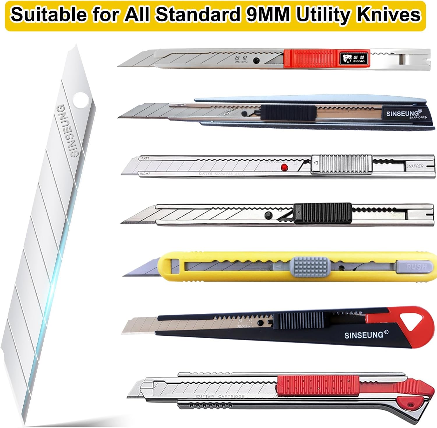 Utility Knife Blades 30 Degree 9mm 100PCS Box Cutter Snap Off Blades Carbon Steel Razor Refills for Window Tinting, Vinyl Wrap, PPF (S301)