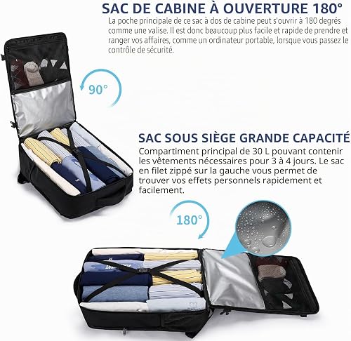 LIGSAN Bagaglio a Mano 55x40x20 Zaino da Viaggio Aereo Grande 44L Borsa da Cabina per Voli Donna Uomo Valigia Cabina 18 Pollici Zaino Porta PC per Trekking Lavoro, Antifurto, Nero - 4