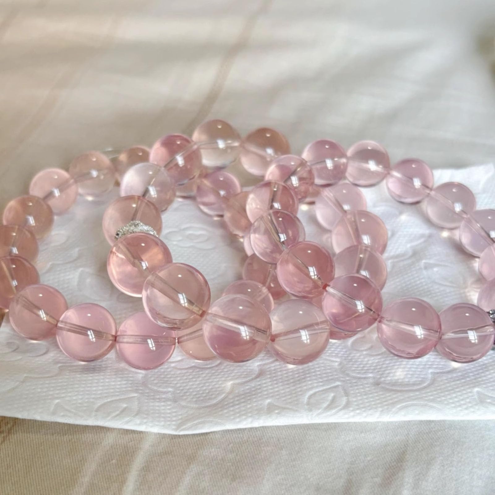 Pulsera de Cuarzo Rosa para Mujer, Pulsera elástica de Cristal Rosa Natural para el Amor, Cuidado Personal de la Amistad, Regalo de San Valentín para Ella, Esposa, Novia,10MM