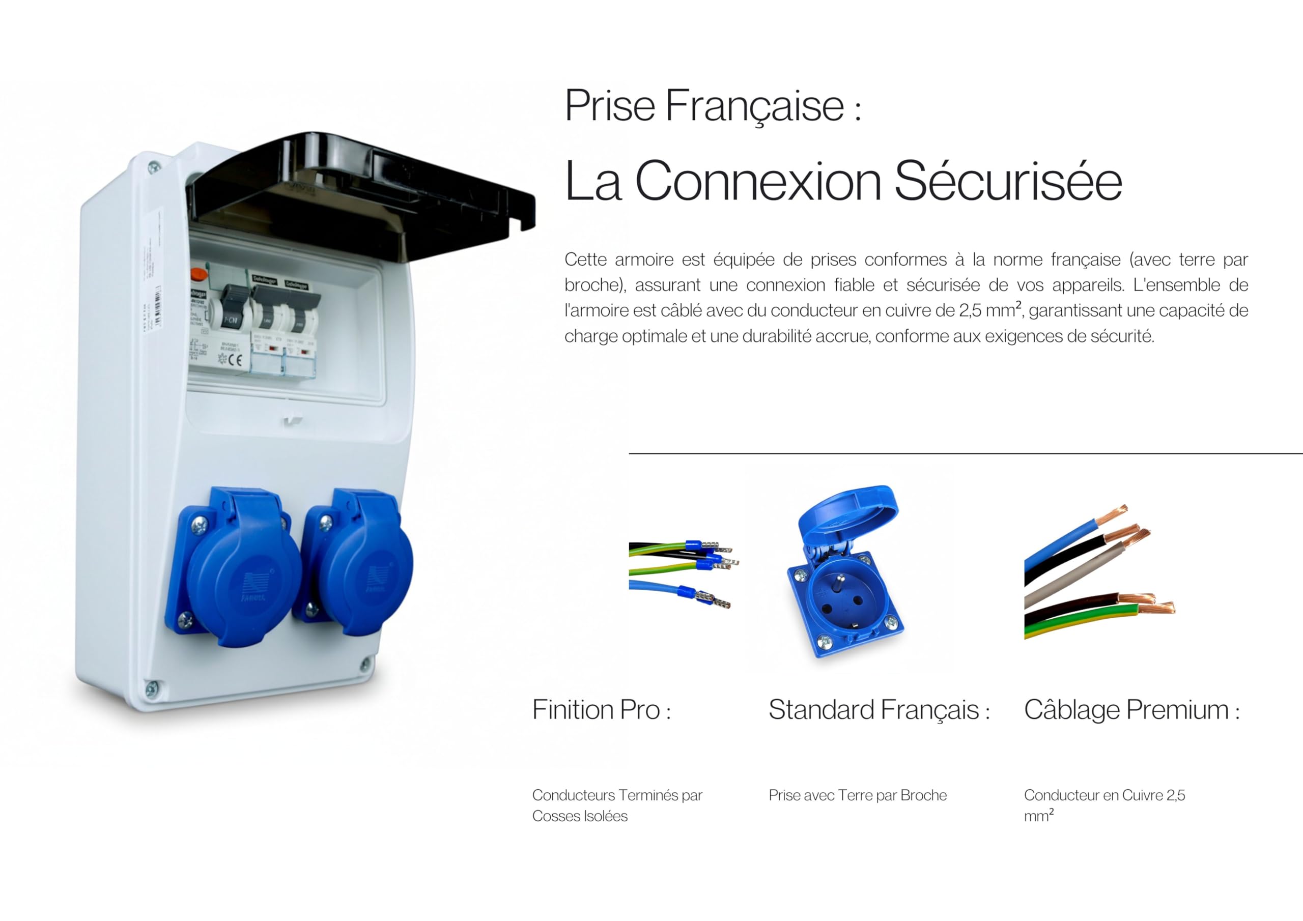 RoadEu – Coffret Électrique IP44 230V avec Prises 2P+T | Tableau de Distribution Mural avec Interrupteur Différentiel 30mA | Précâblé pour Atelier, Garage et Chantier (2x230V)
