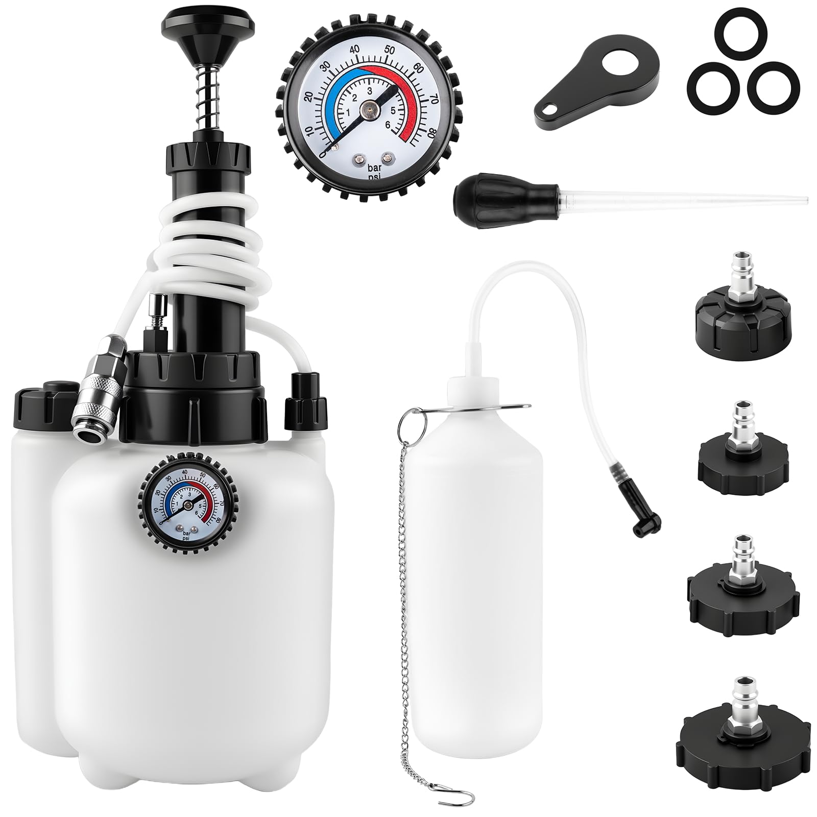Photo 1 of Cupbunny 3L Brake Fluid Bleeder Kit with 1L Catch Bottle, Manual Pressure Brake Bleeder Tool One Person Brake Bleeding Kit with 4 Master Cylinder Adapters for Brake and Clutch System Flush