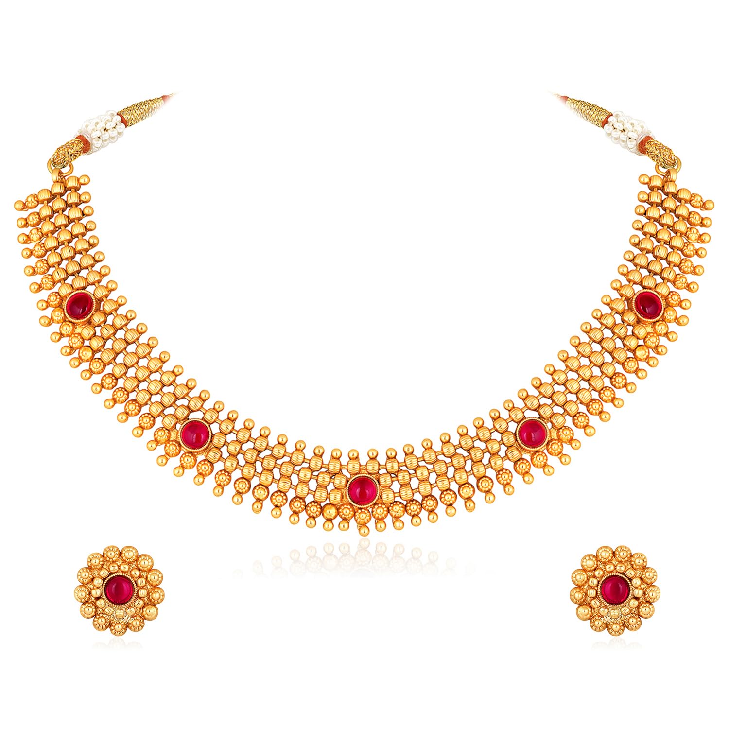 Peora Gold Plated Rani Pink Synthetic Stone Studded Necklace & Stud Earrings Set Ethnic Fashion Jewellery for Women & Girls (B0DDKLXQF1) Amazon Price History, Amazon Price Tracker
