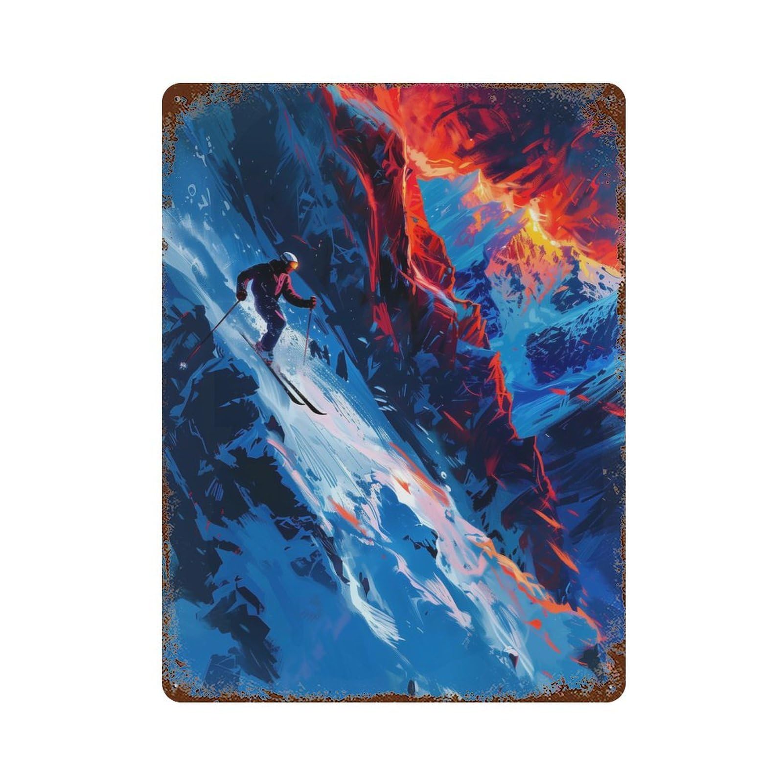Cool Skier In A Mountain 15.7"x11.8" Rusty Metal Tin Sign, Novelty Wall Decor for Cafe, Home Bar And Lounge Decor