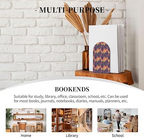 Miniatura 7 de Cyber ​​Retro Western Cowboy Print BookEnds 1 Pair, Decorative Bookends for Heavy Books, Wood Book Ends for Shelves, Book Organizer for Home Desk