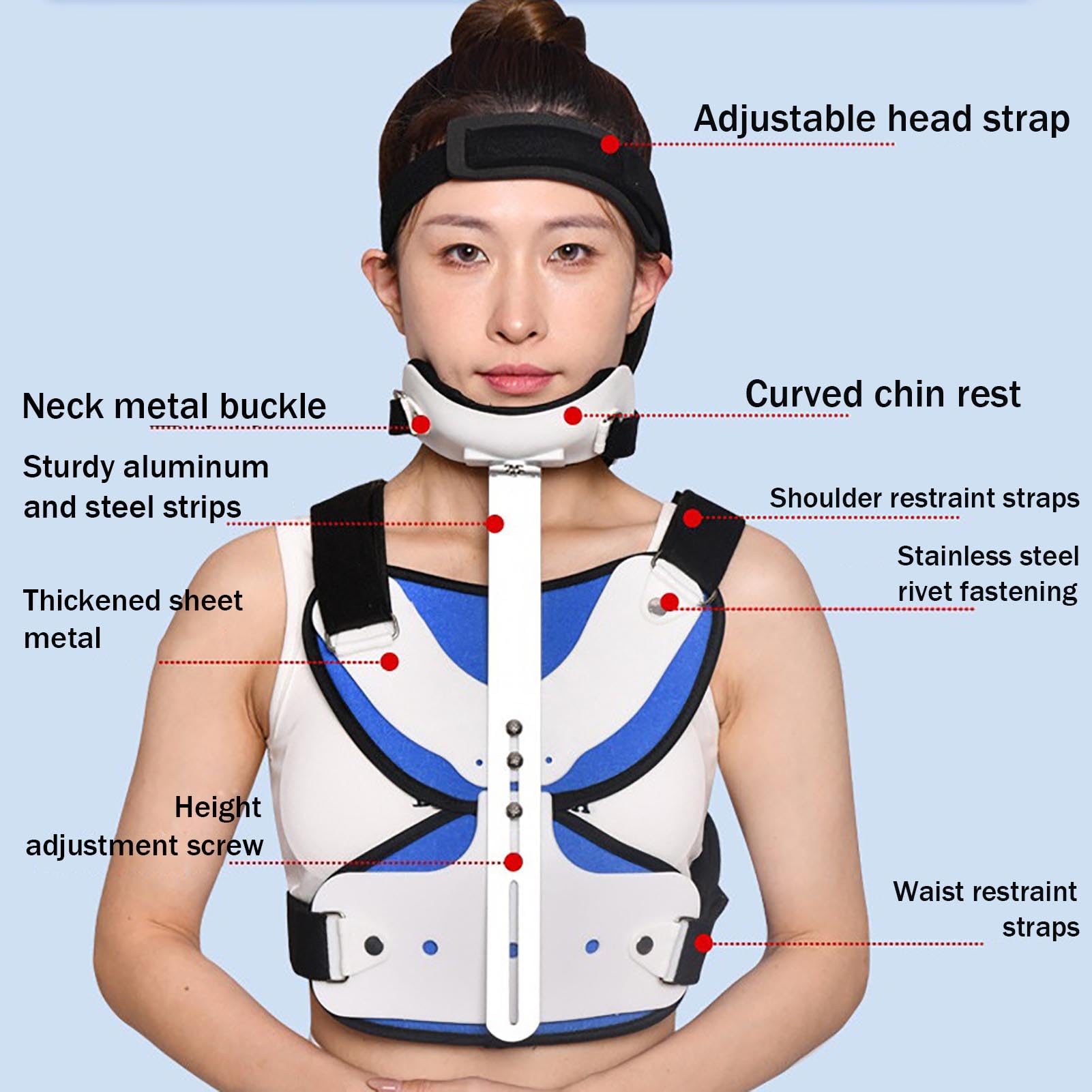 Corrector de Postura Ajustable Pecho y Espalda, fijación de fracturas y rehabilitación de vértebras cervicales, Soporte Cervical torácico con halo, para Diferentes Alturas