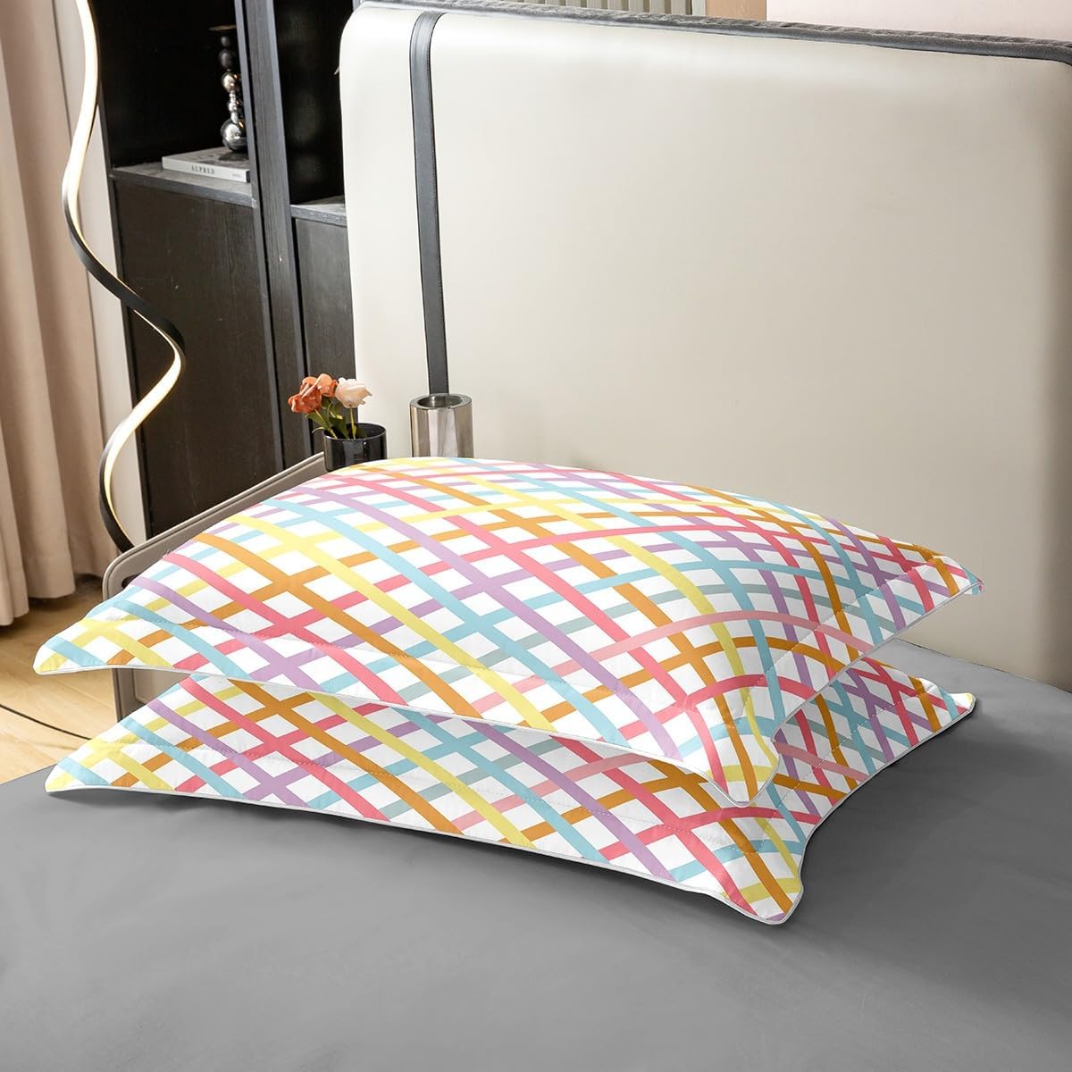 Colorful Lines 100% Cotton Duvet Cover Twin Size,Rainbow Striped Bedding Sets 2Pcs for Kids Girls Boys Women Room Decor,Geometric Plaid Comforter Cover Bohemian Style Quilt Cover,1 Pillowcase