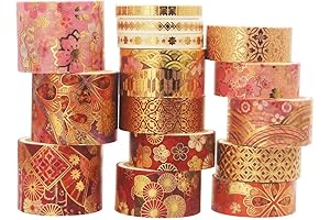 YUBBAEX Asian Tape Splendid Gold Washi Tape Set Asian Embroidery Pattern Foil...