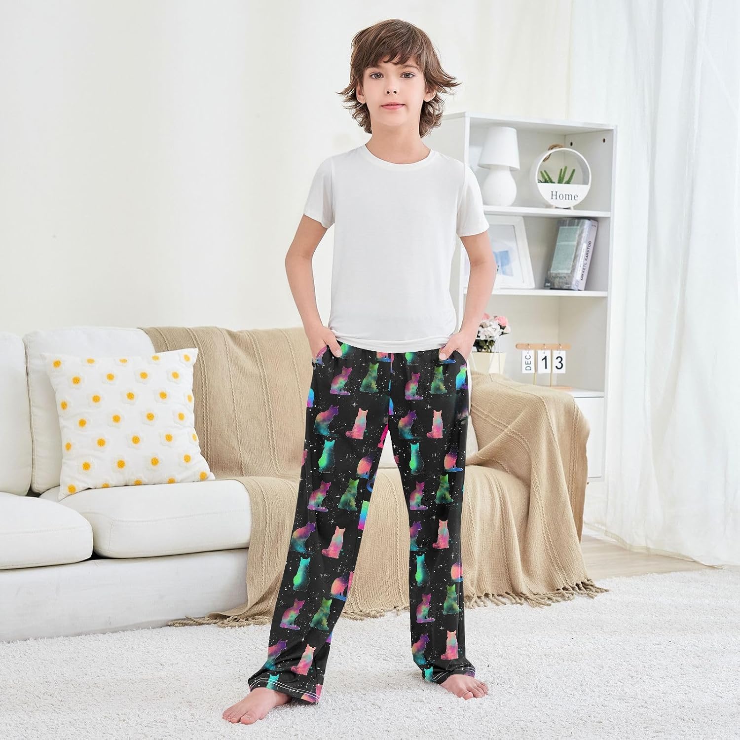 Capybara Duck Carrot Pattern Boys' Pajama Bottoms Boys Pants Soft PJ Bottoms Comfy Lounge Long Pants with 2 Pockets