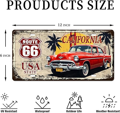 Miniatura 2 de California Route 66 USA State - Letrero decorativo para placa de matrícula, 12 x 6 pulgadas