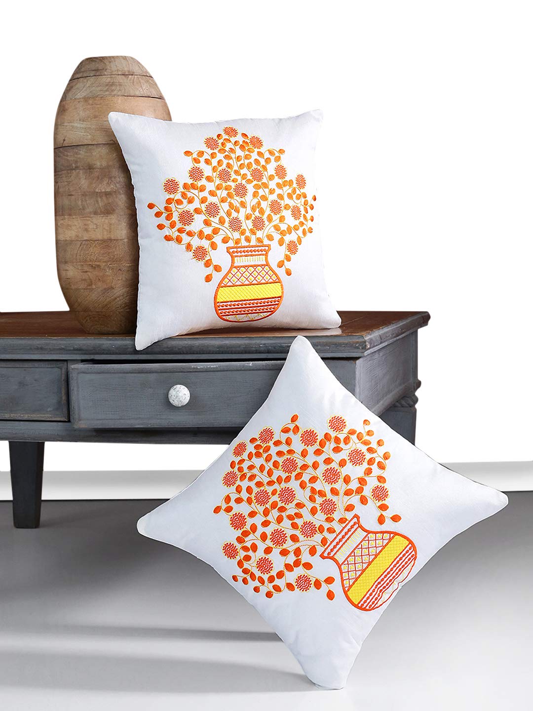 Alina Decor 16 X 16 inchs Decorative Embroidery Square Set of 2 Cushion Covers