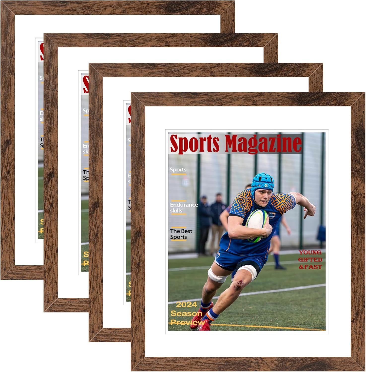 4 Pack Sports Magazine Frame Display 8.5 x 11.25 or 8.25 x 11 Magazine with 2 Sizes Black Mat, or 11x14 Photos without Mat, Magazine Display Frame with Shatter Resistant Plexiglass for Wall, Black