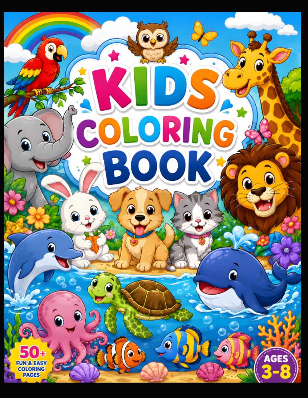 Kids coloring book: Fun and Easy Coloring Pages Featuring Adorable Animals, Birds, Farm Friends, and Jungle Creatures