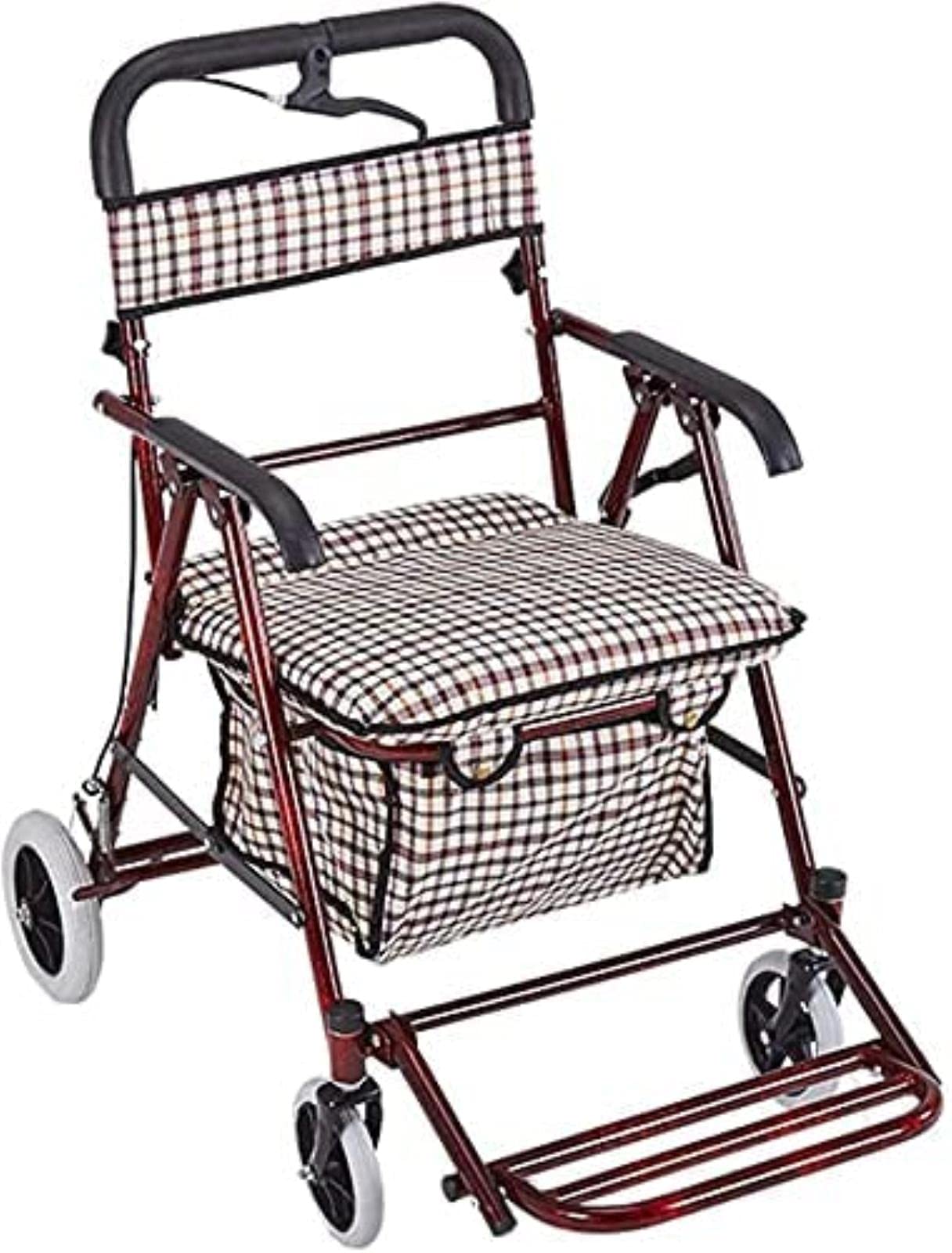 Andador con Ruedas para Personas Mayores Y Adultos, Carrito De Compras, Silla De Ruedas, Carrito De Cuatro Ruedas, Ideal para El Hogar, Ideal para Aniversarios Cómodos (Rojo)