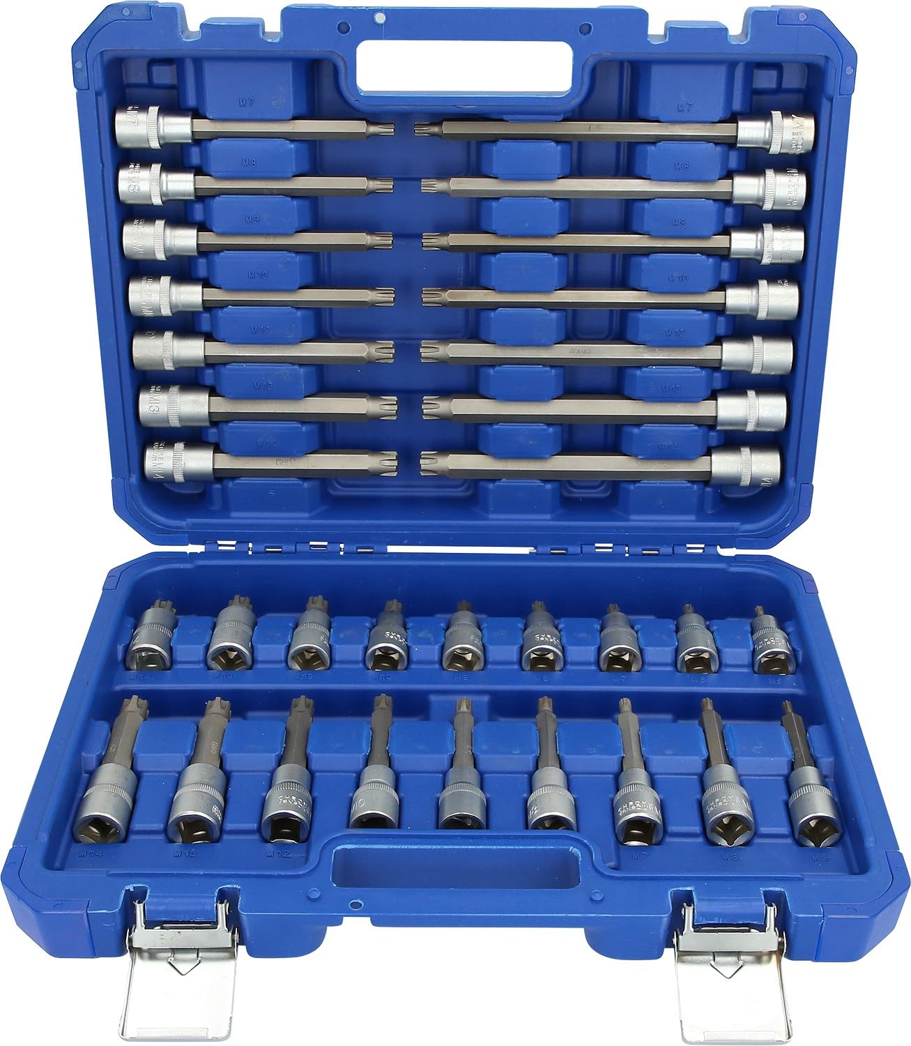 Coffret de Clés à Douilles 1/2" - 32 Pièces BT022032 Profil RIBE - Tailles Clés à Douilles allant de M5 à M14 - Outils en Acier Chrome Vanadium de Haute Qualité - Fabriqué selon DIN - BRILLIANT TOOLS