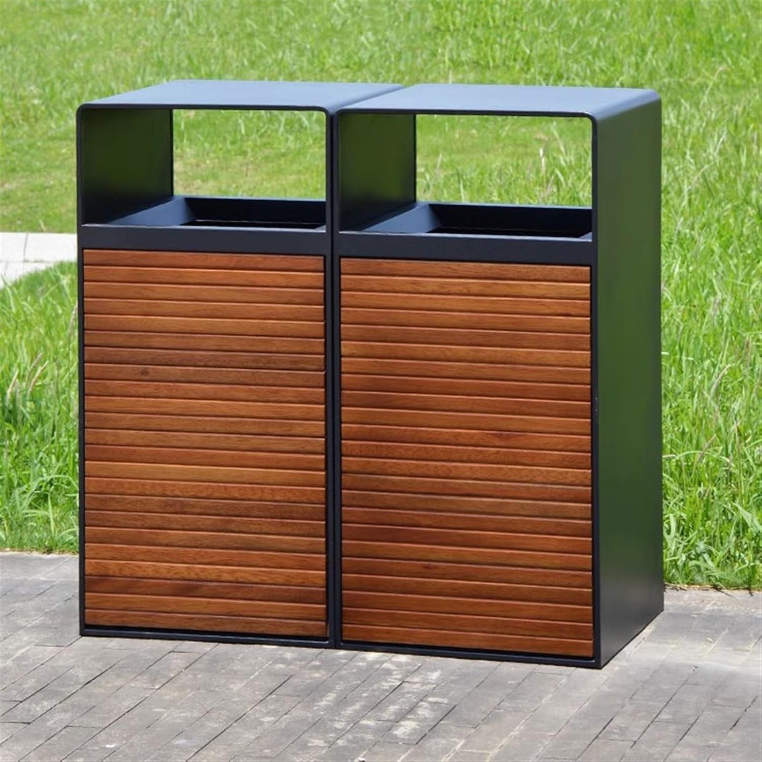 Trash Can Outdoor Trash Can Outdoor Trash Can Large Steel Fruit Box Community Street Outdoor Trash Can Tourist Attractions Trash Can Trash Bin Garbage,Brown Double Barrel