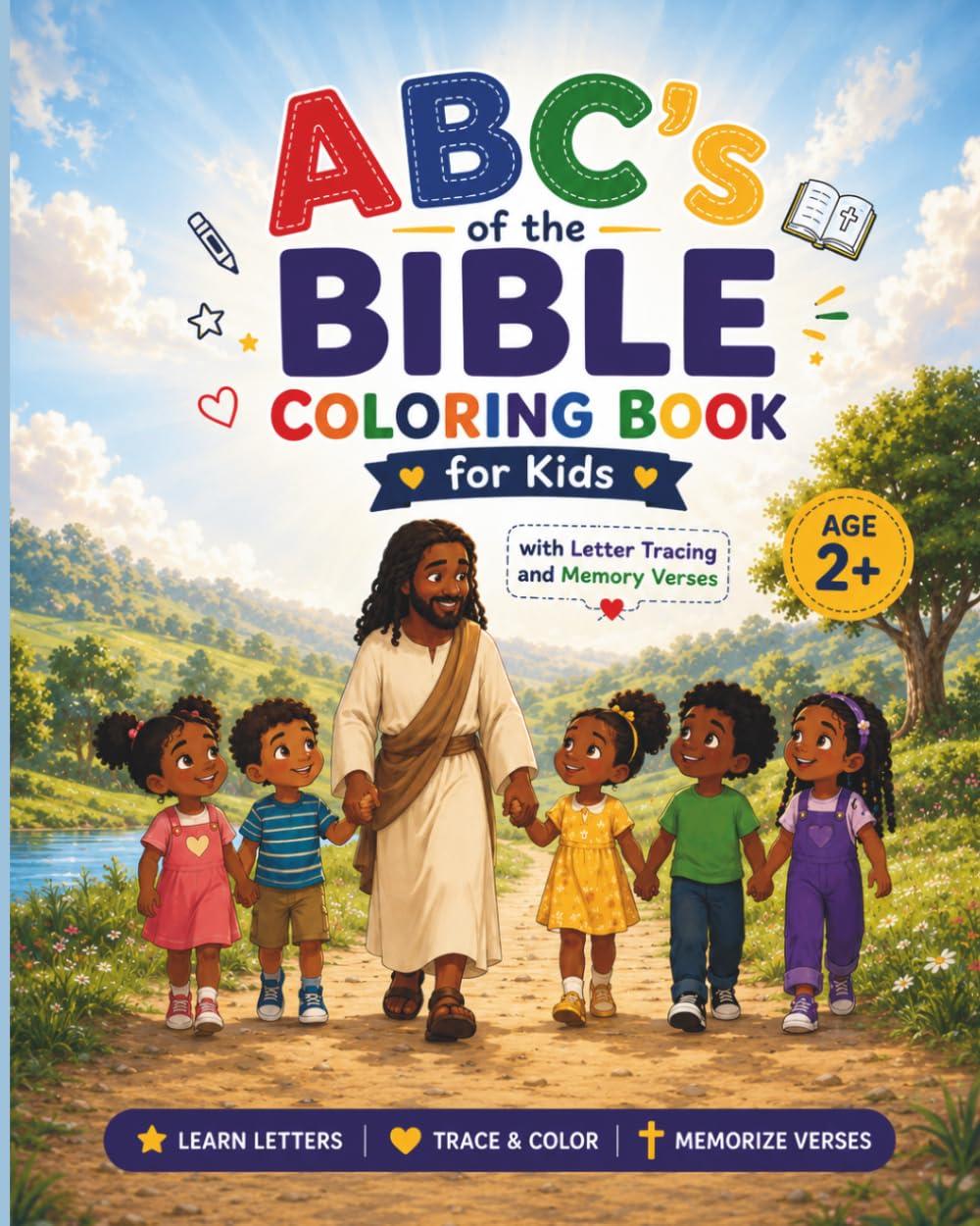 ABC's of the Bible Coloring Book for Kids, with Letter Tracing and Memory Verses: A Christian Preschool Workbook with Bible ABCs, Scripture Memory, ... for VBS, Homeschool or Church School Ages 2+