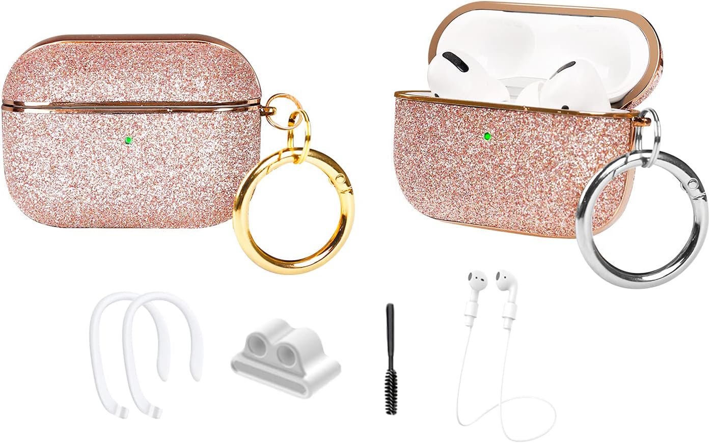 MOLOVA Glitter Designed Compatible with AirPods Pro Case, Luxury Bling Leather with Mirror Surface Plating Hard Cover Shockproof Protective with Keychain for AirPod Pro (Pink Glitter)