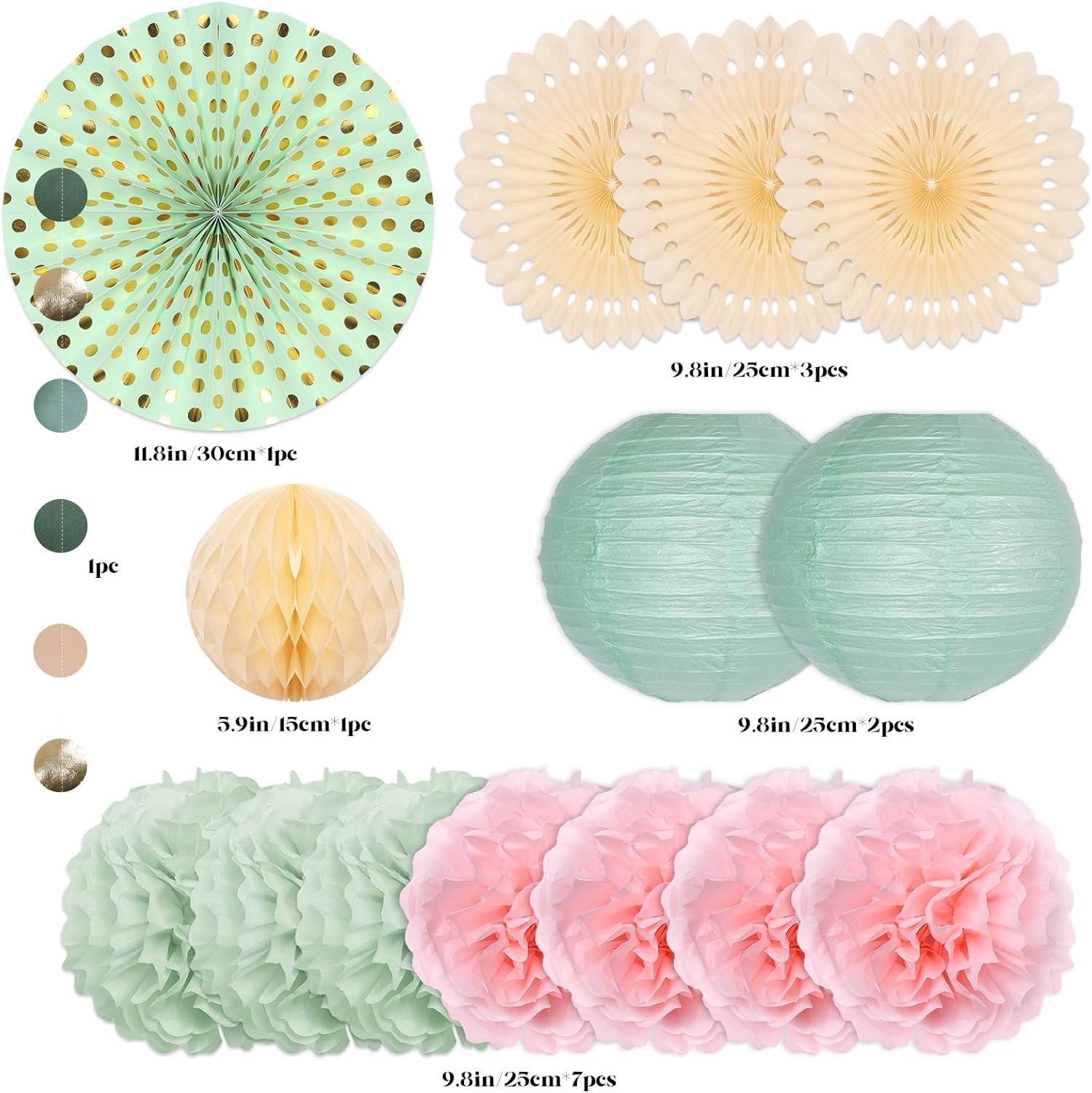 Avxzbef Sage Green and Pink Party Decorations Paper Fans Lanterns Paper Flower Balls Banners for Baby Shower Birthday Wedding Engagement Party - Image 2