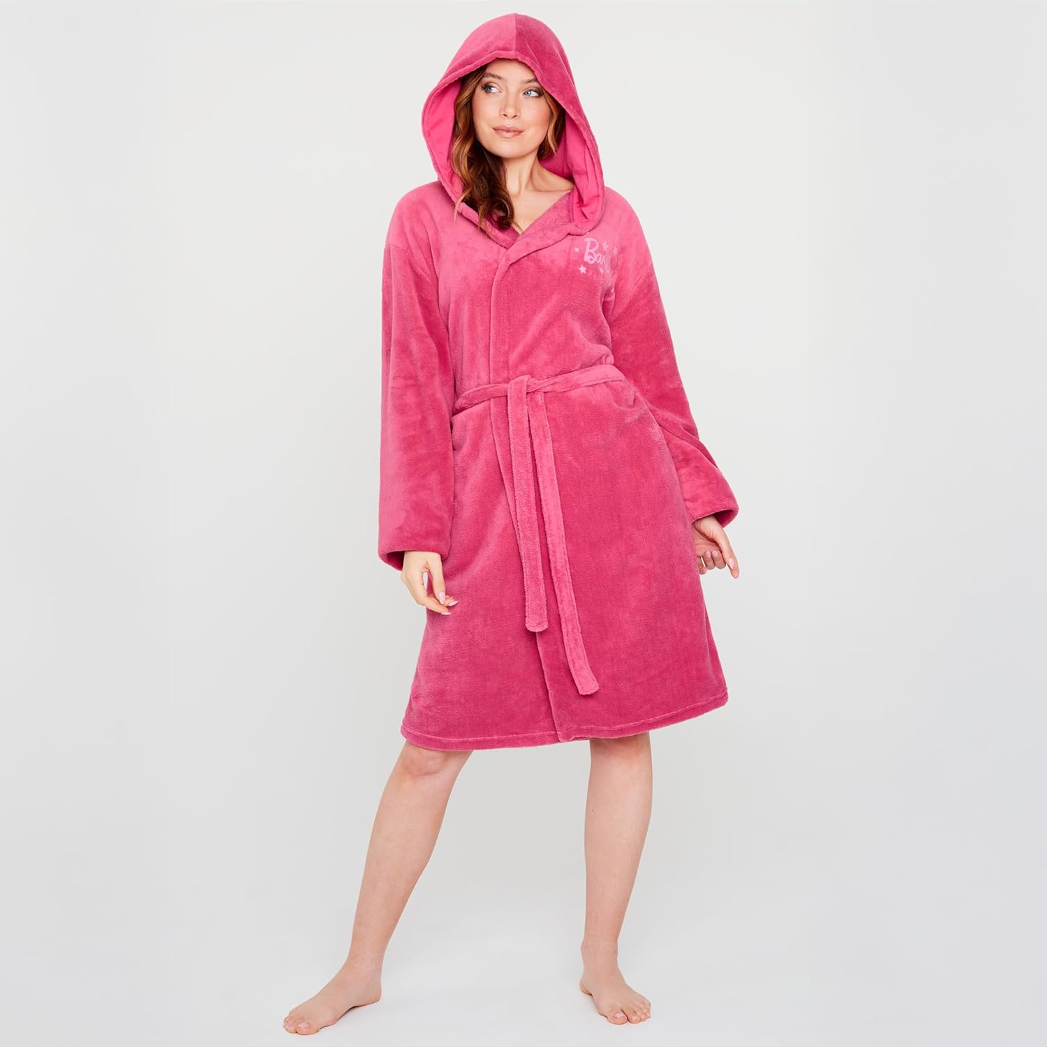 Barbie Womens Fleece Dressing Gown with Hood, Fluffy Bathrobe - Gifts for Her