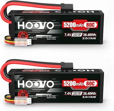 بطارية HOOVO 2S Lipo 7.4V 80C 5200mAh RC مع حقيبة توصيل TR الصلبة لشاحنة RC شاحنة عربات التي تجرها الدواب دبابة RC طائرة هليكوبتر قارب سباق 2 حزمة