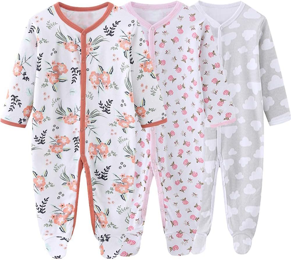 Newborn Baby Boy Girl Organic Cotton Bodysuit Long Sleeve Jumpsuit 3-Pack Outfits Clothes,0-24Months