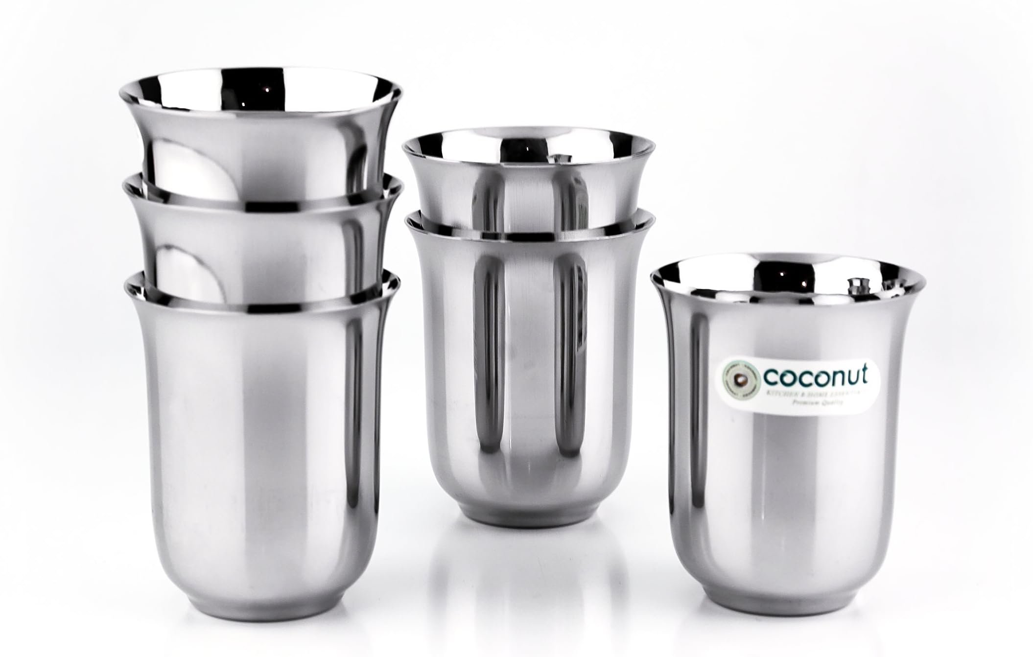 Coconut Stainless Steel Glasses -Set of 6 (250 ML Each)- Capacity -300ML Each Glass