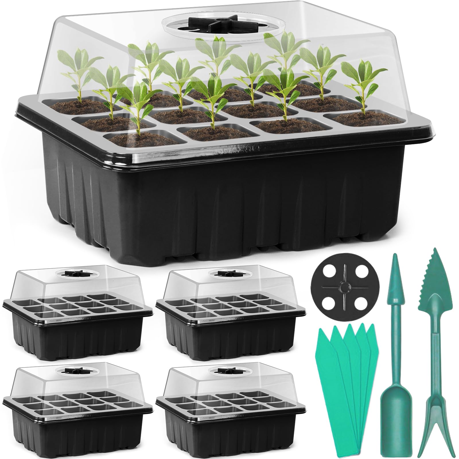 Seed Trays 5-Pack S With Grow Lights 12 Cells Each, Humidity