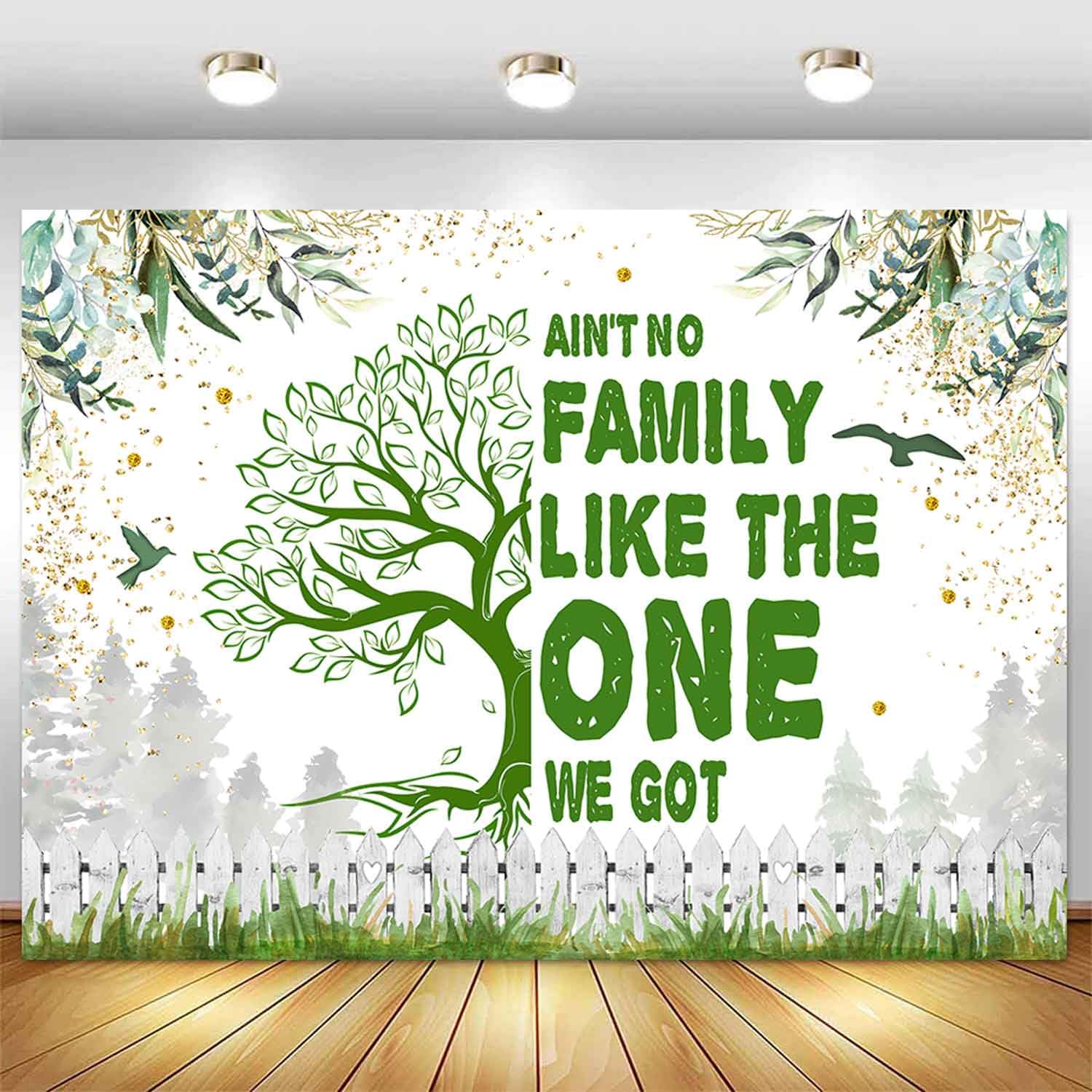 Sensfun 10X7ft Family Reunion Backdrop Family Tree Together We are Family Photography Background Green Leaves Glitter Dots Family Gathering Party