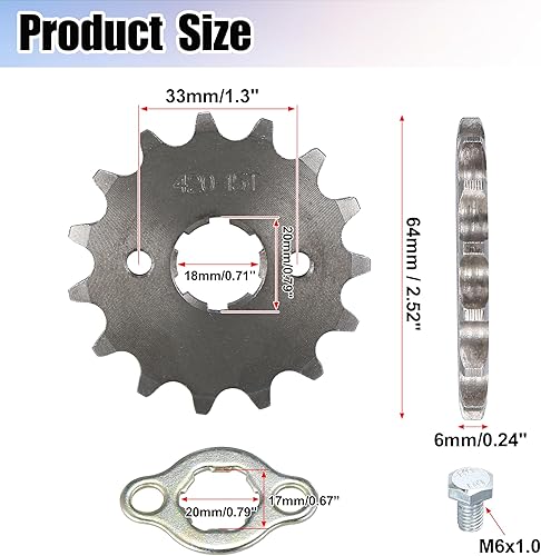 Miniatura 3 de Motoforti Piñón delantero de motor de motocicleta 420 15T 0.787 in para Honda 50cc 70cc 90cc 110cc 125cc Dirt Pit Bike Mini Bike ATV