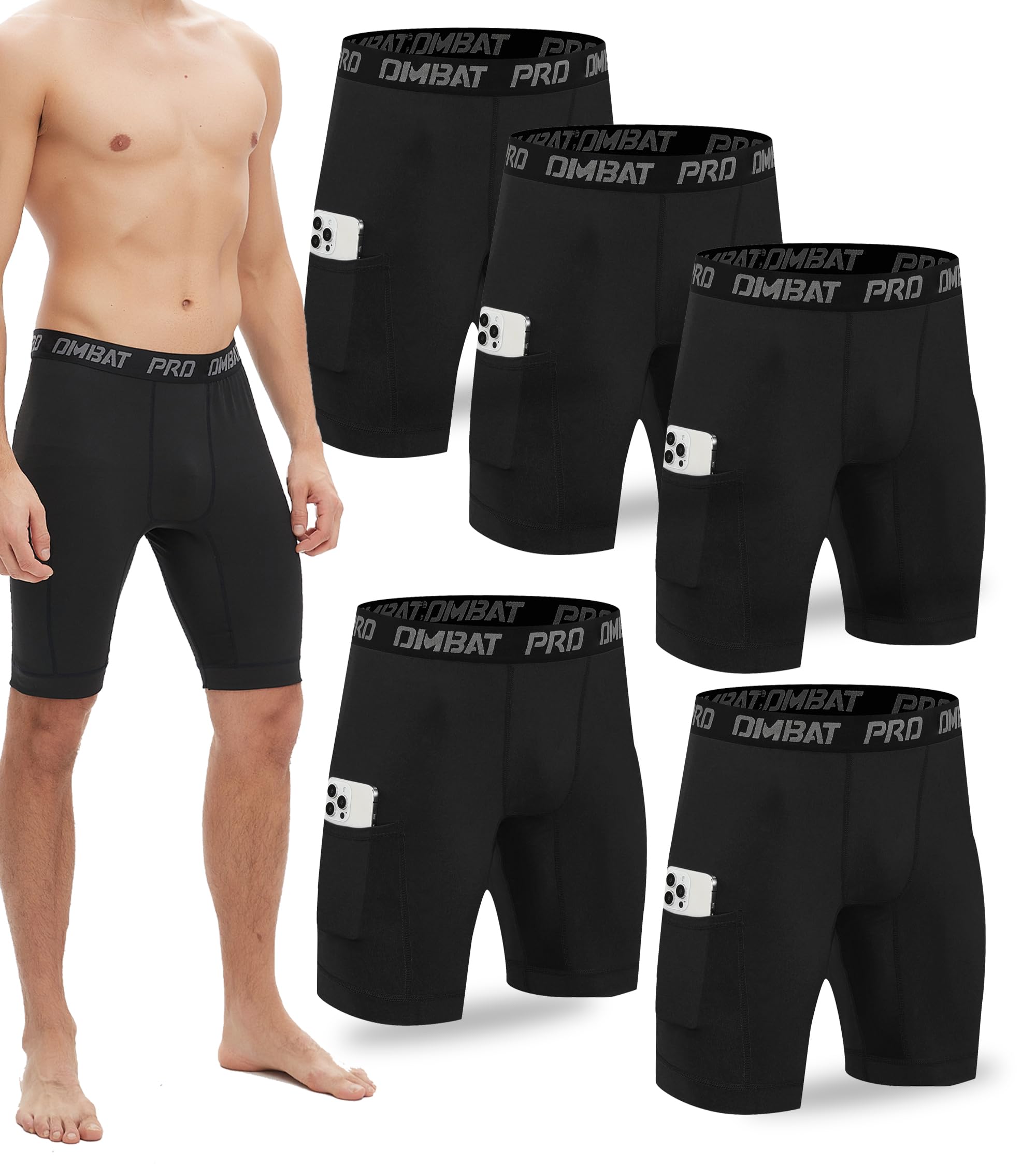 Antoyo 5 Pack Compression Shorts Men with Pocket Spandex Athletic Baselayer Shorts Quick Dry Compression Sports Underwear