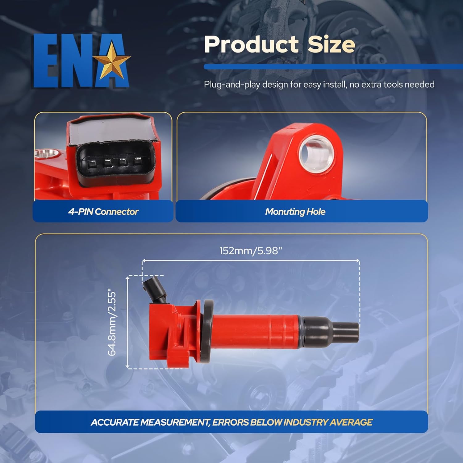ENA Pack 4 Red Ignition Coil 1.8L L4 Compatible with Chevrolet Chevy Pontiac Toyota Prizm Vibe Celica Corolla Matrix MR2 Spyder 1999 2000 2001 2002 2003 2004 2005 2006 2007 2008 Coils for UF247 C1249