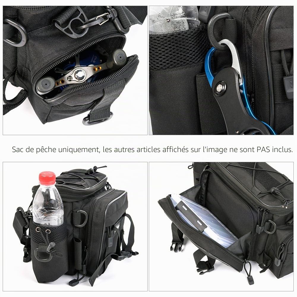 LIXADA Grand Sac de Pêche Sac de Stockage D'appâts Multifonction Sac de Pêche à Deux Couches de Pêche Utilitaire kit Sac à Bandoulière