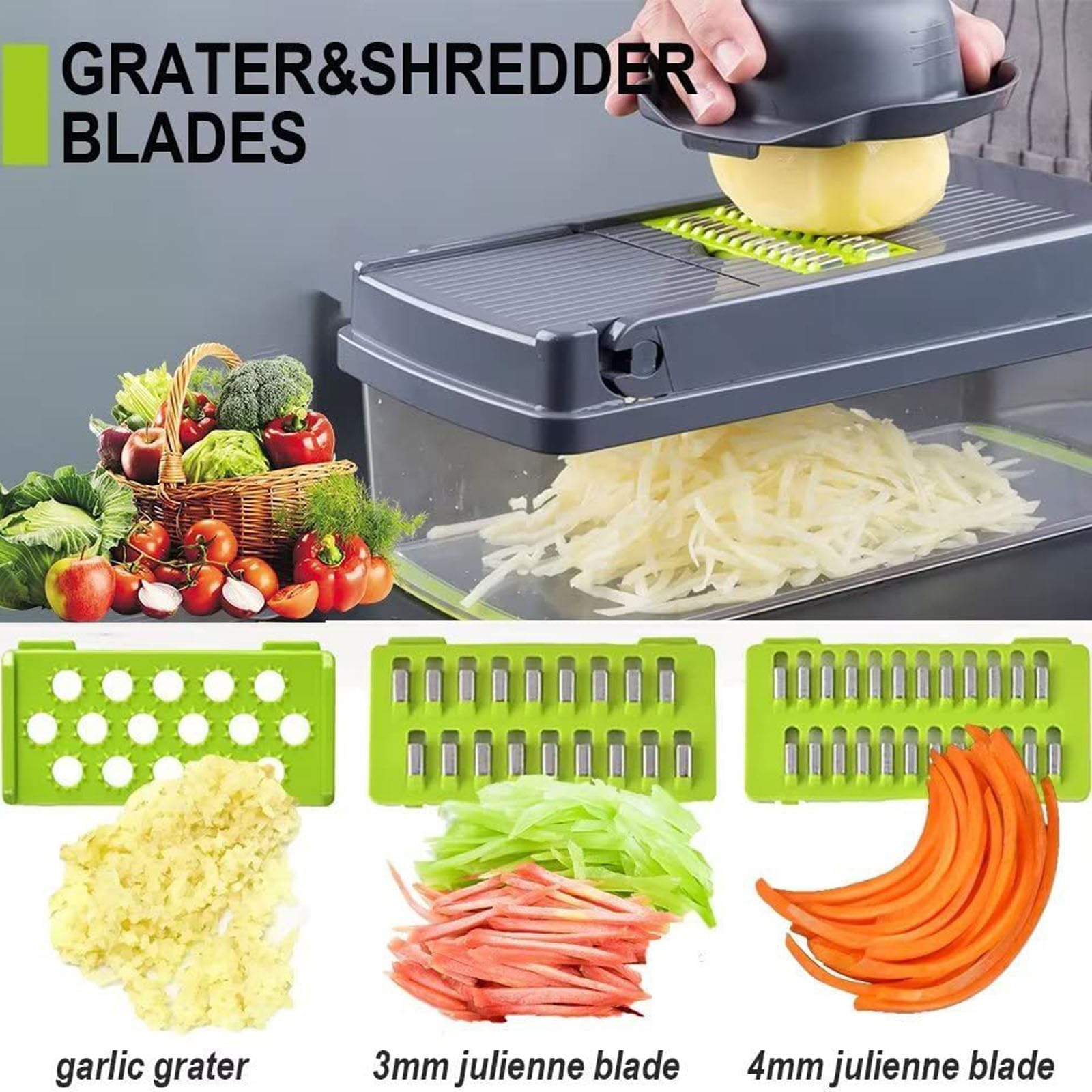 Mandolina de Cocina 15 in 1 Multifuncional Profesional Cortador de Verdura Picador de Verduras Manual Cortadora Manual Para Cortar Verduras en La Cocina