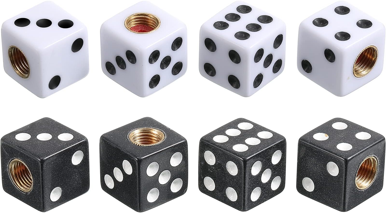 Frienda 8 Pcs Dice Tire Valve Stem Caps, 4 White and 4 Black Dice Style air Valve Caps, Universal ABS Copper Tire Valve Stem Covers for Cars, SUV, Trucks, Bikes, Motorcycles, Bicycles