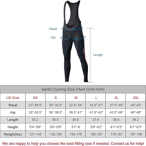 Miniatura 3 de Santic Mallas con pechera de ciclismo para hombre, pantalones largos acolchados con bolsillo