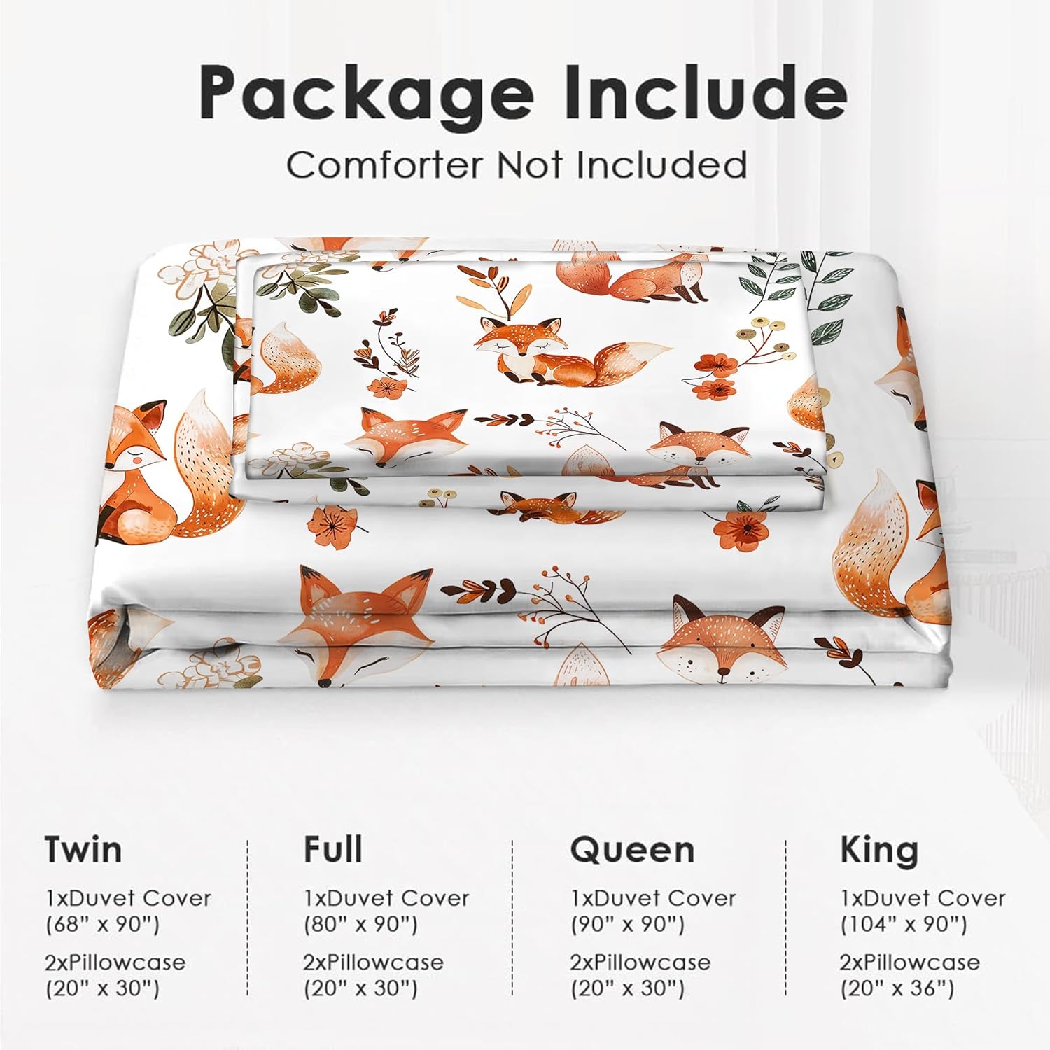 Fox Bedding Set 3 Pieces Full Size Fox Duvet Cover Comforter Cover Sets with 2 Pillowcases for Boys Girls Teens Men Women