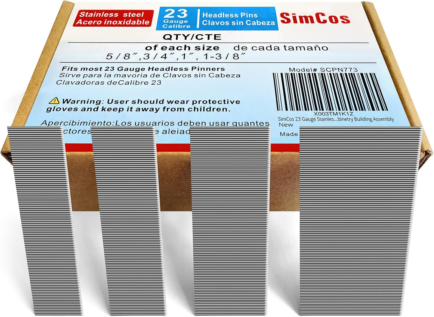 23 Gauge Stainless Steel Pinner Nails (5/8",3/4",1",1-3/8") assorted 4 sizes' Headless Pin Nails for 23 GA Pneumatic or Electric Pin nailer or pin nail gun,Project Pack (16000), SCPN3377