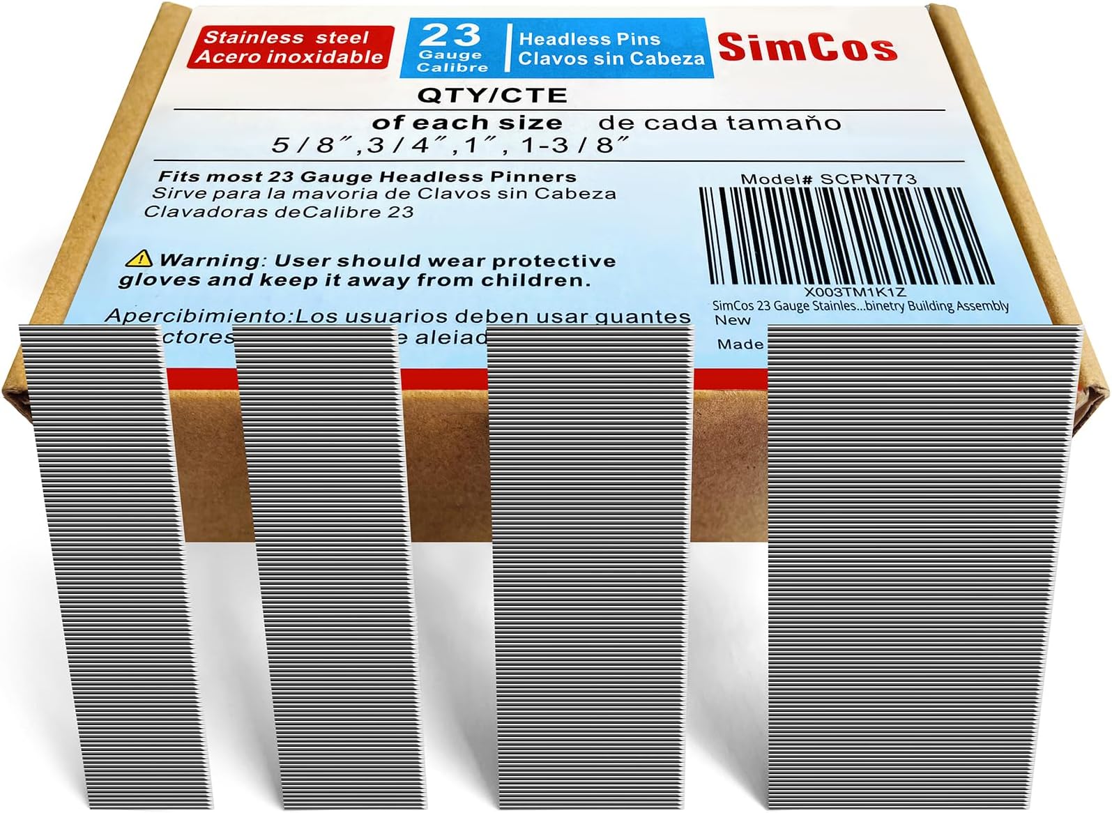 23 Gauge Stainless Steel Pinner Nails (5/8",3/4",1",1-3/8") Assorted 4 Sizes' Headless Pin Nails for 23 GA Pneumatic or Electric Pin Nailer or pin Nail Gun,Project Pack (16000)