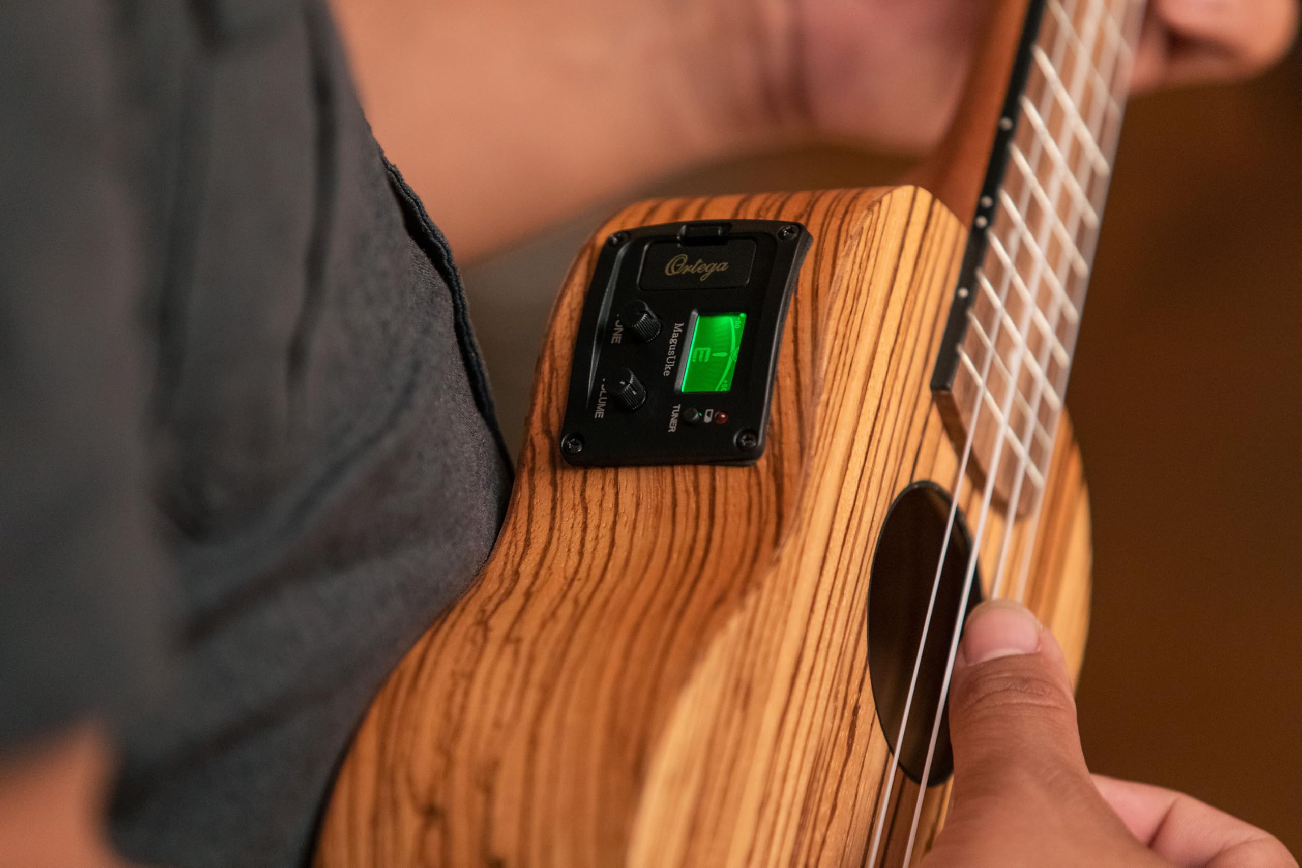 Ortega Guitars Ukulele Soprano Elettro-Acustico – Timber Series – Gig Bag Inclusa – Zebrawood, Natural (RFU10ZE)