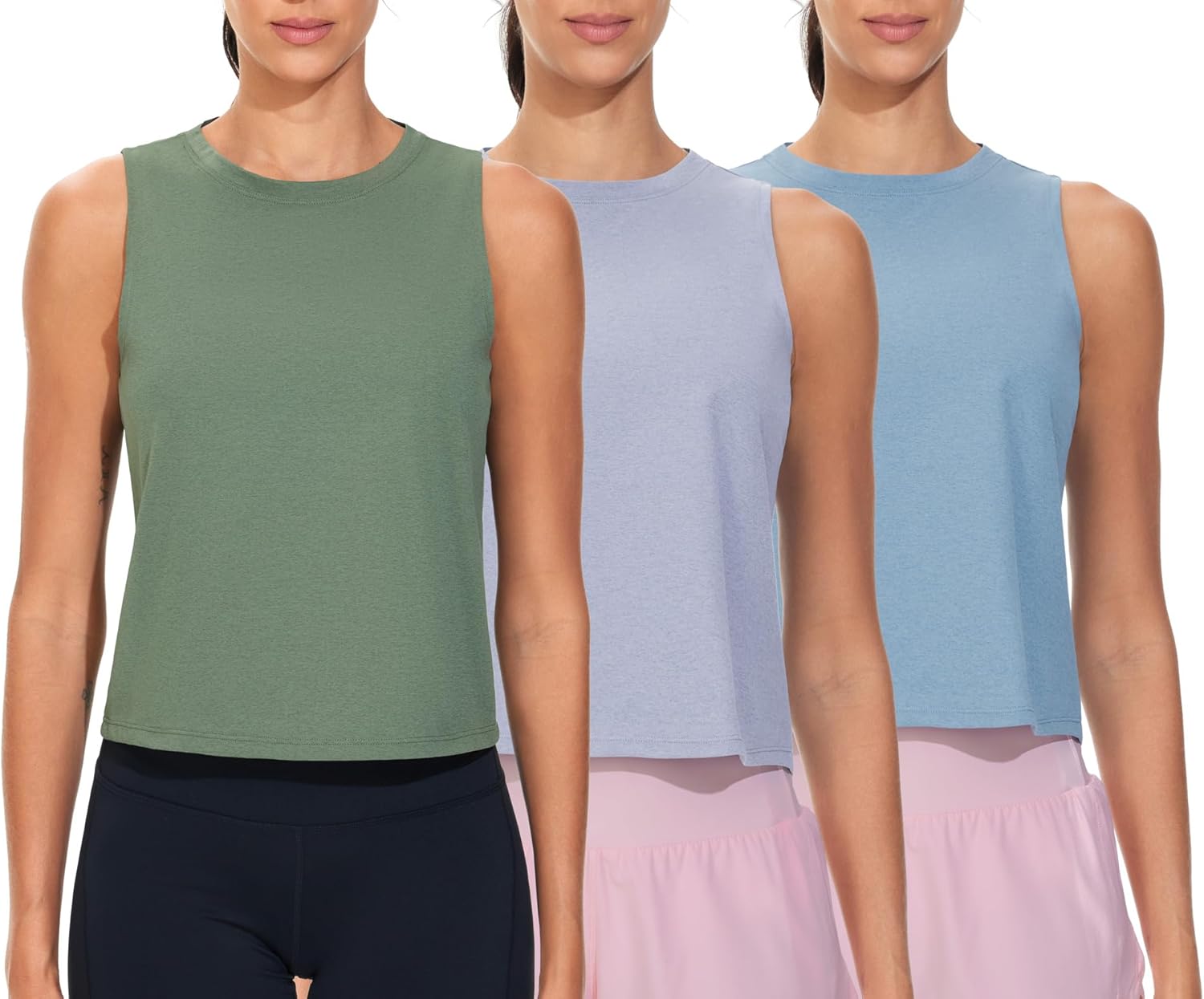 THE GYM PEOPLE Women's Workout Tank Tops 3 Pack Quick Dry Athletic Running Sleeveless Shirts