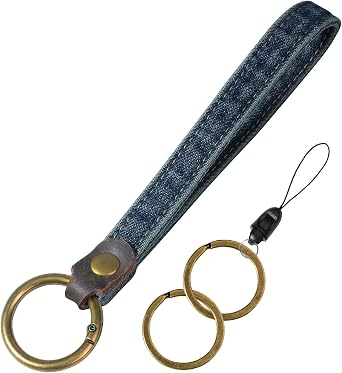 Fishent Denim Wristlet Keychain for Women Men, Cute Key Chain, Wrist Lanyards for Car Keys ID Badge Wallet Card Holder