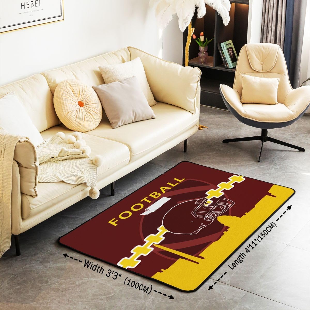 Erosebridal Football Area Rug 3x5, Football Fans Carpet, Golden